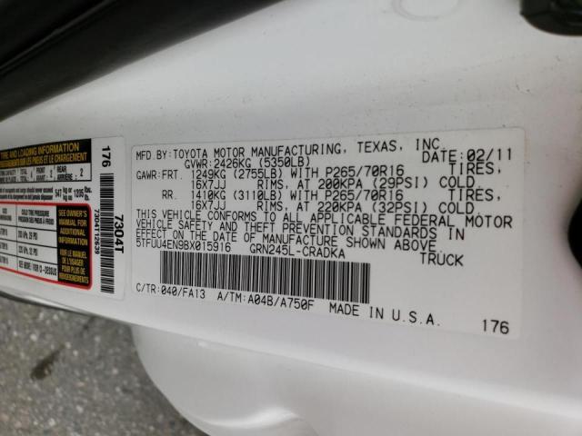 5TFUU4EN9BX015916 - 2011 TOYOTA TACOMA ACCESS CAB თეთრი ფოტო 12