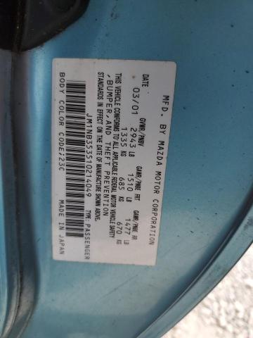 JM1NB353510214049 - 2001 MAZDA MX-5 MIATA BASE TEAL photo 12