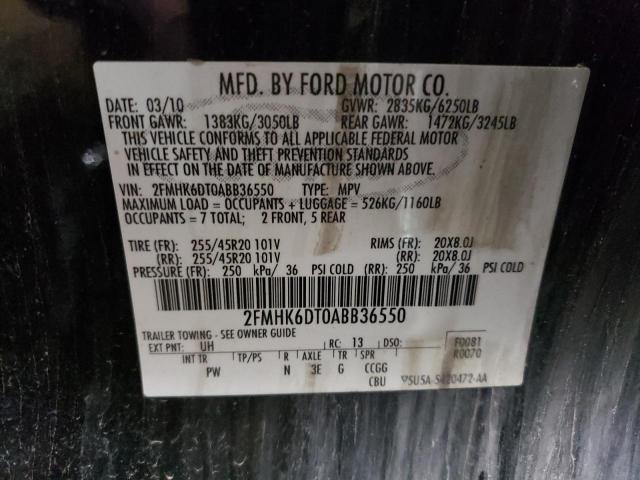 2FMHK6DT0ABB36550 - 2010 FORD FLEX LIMITED BLACK photo 13