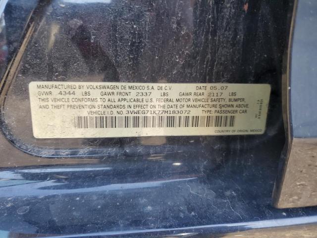 3VWEG71K77M183072 - 2007 VOLKSWAGEN JETTA WOLFSBURG 黑色 照片 12