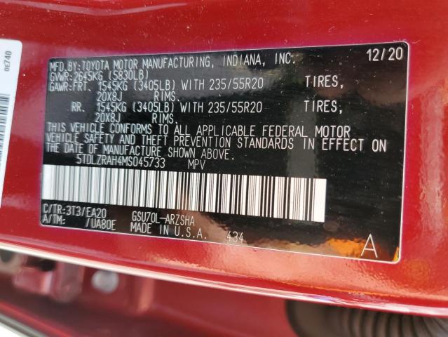 5TDLZRAH4MS045733 - 2021 TOYOTA HIGHLANDER XSE RED photo 13