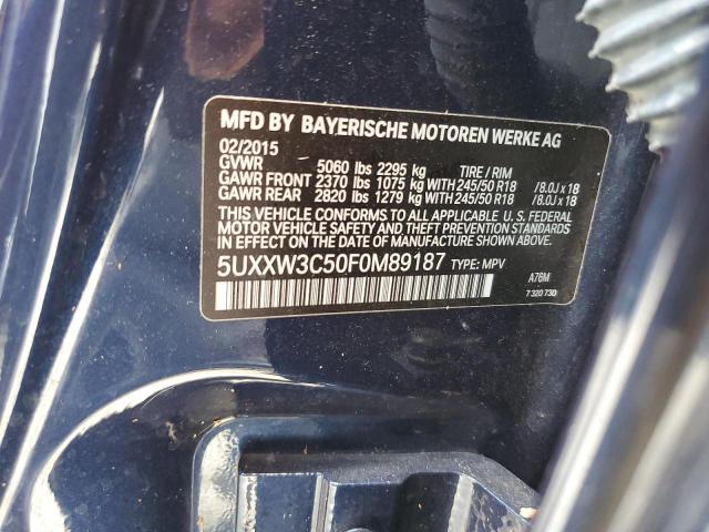 5UXXW3C50F0M89187 - 2015 BMW X4 XDRIVE28I BLUE photo 12