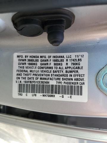 19XFB2F51CE392484 - 2012 HONDA CIVIC LX 银色 照片 12
