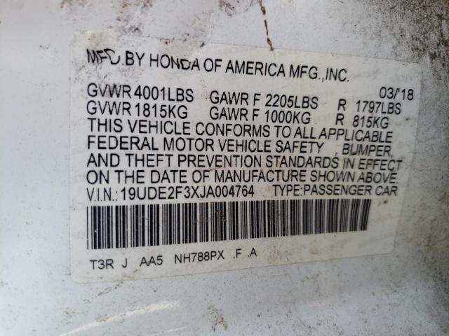 19UDE2F3XJA004764 - 2018 ACURA ILX BASE WATCH PLUS WHITE photo 12