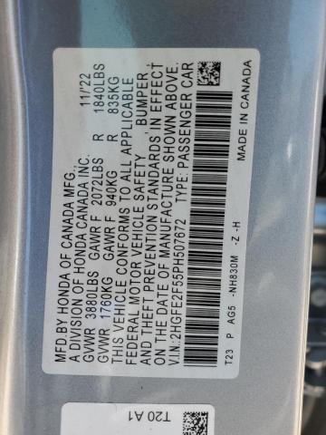 2HGFE2F55PH507672 - 2023 HONDA CIVIC SPORT 银色 照片 12