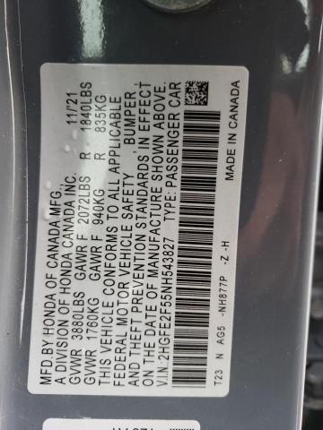 2HGFE2F55NH543827 - 2022 HONDA CIVIC SPORT 蓝色 照片 12