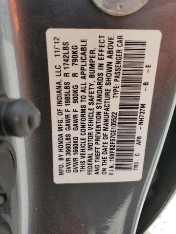 19XFB2F57CE105522 - 2012 HONDA CIVIC LX GRAY photo 13