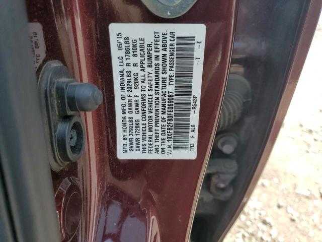 19XFB2F80FE069087 - 2015 HONDA CIVIC EX MAROON photo 13