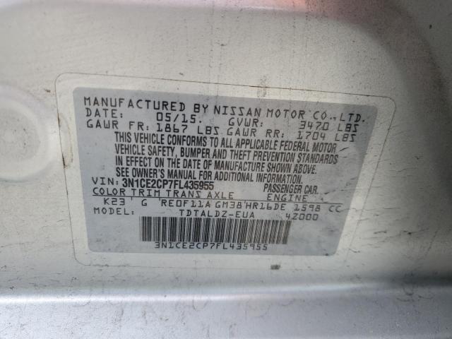 3N1CE2CP7FL435955 - 2015 NISSAN VERSA NOTE S SILVER photo 12