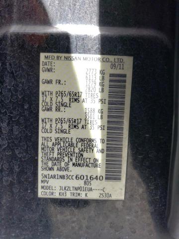 5N1AR1NB3CC601640 - 2012 NISSAN PATHFINDER S BLACK photo 13