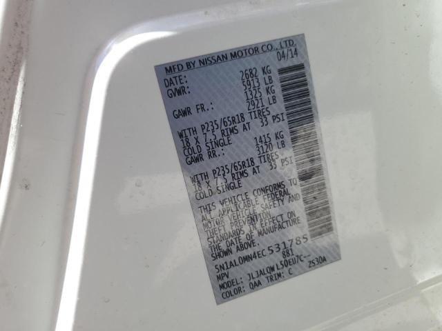 5N1AL0MN4EC531785 - 2014 INFINITI QX60 白色 照片 13