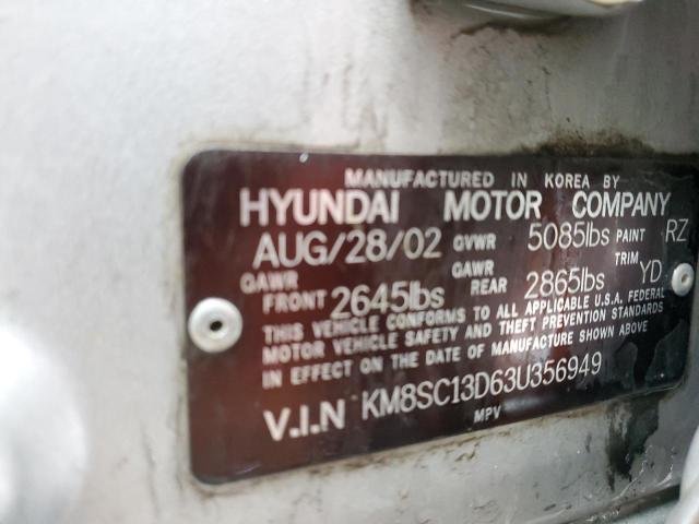 KM8SC13D63U356949 - 2003 HYUNDAI SANTA FE GLS SILVER photo 13