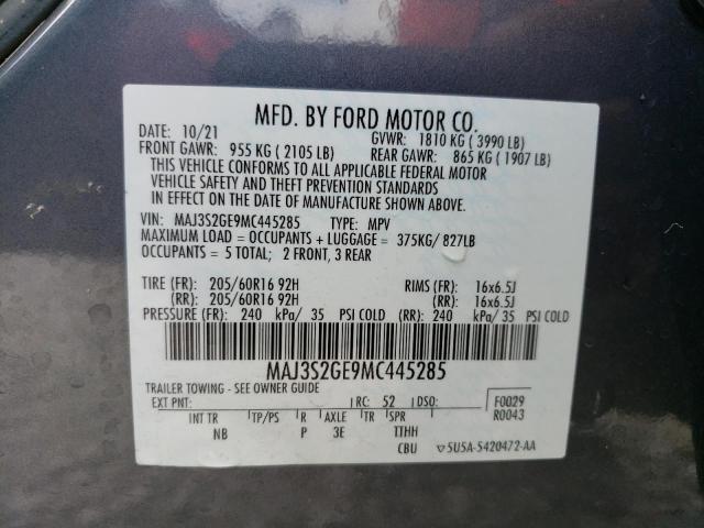 MAJ3S2GE9MC445285 - 2021 FORD ECOSPORT SE GRAY photo 12