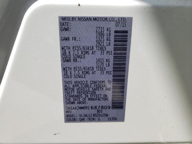 5N1AR2MM0FC687809 - 2015 NISSAN PATHFINDER S WHITE photo 13