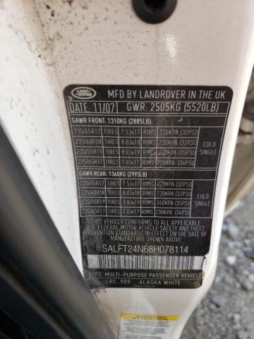 SALFT24N68H078114 - 2008 LAND ROVER LR2 HSE TECHNOLOGY WHITE photo 12