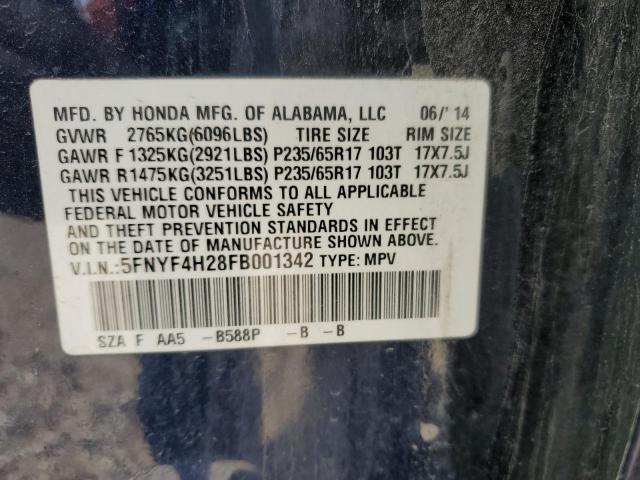 5FNYF4H28FB001342 - 2015 HONDA PILOT LX BLUE photo 13