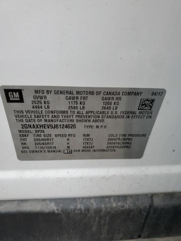 2GNAXHEV9J6124626 - 2018 CHEVROLET EQUINOX LS WHITE photo 14