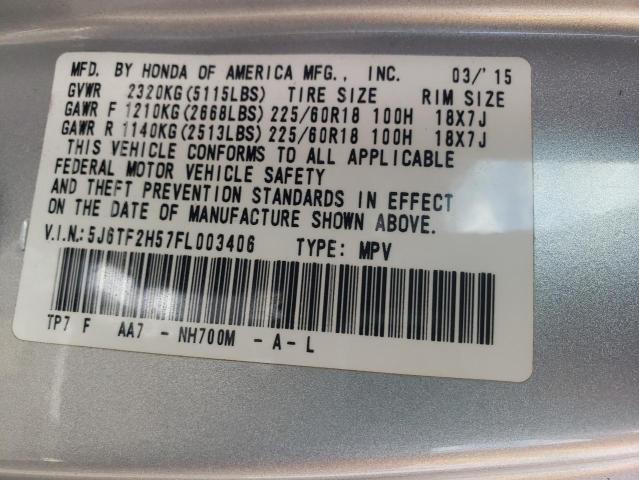 5J6TF2H57FL003406 - 2015 HONDA CROSSTOUR EXL ვერცხლისფერი ფოტო 12