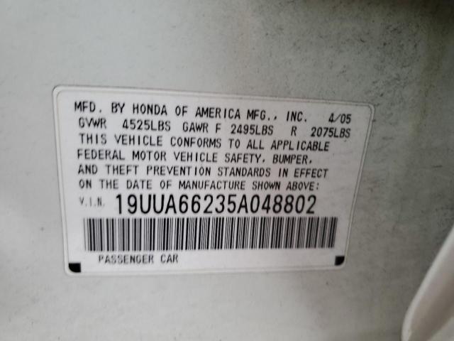 19UUA66235A048802 - 2005 ACURA TL WHITE photo 12