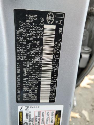 2T1KR32E28C700516 - 2008 TOYOTA COROLLA MA XR SILVER photo 12