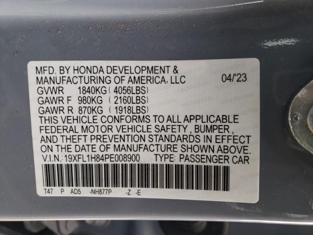 19XFL1H84PE008900 - 2023 HONDA CIVIC SPORT TOURING GRAY photo 12