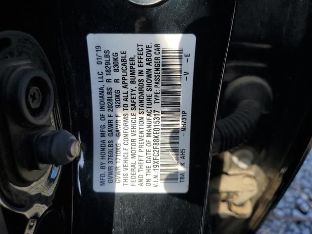 19XFC2F88KE015317 - 2019 HONDA CIVIC SPORT BLACK photo 12