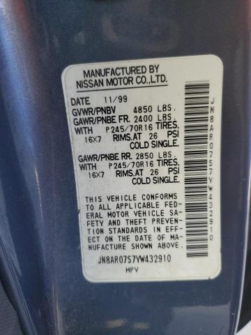 JN8AR07S7YW432910 - 2000 NISSAN PATHFINDER LE 蓝色 照片 13