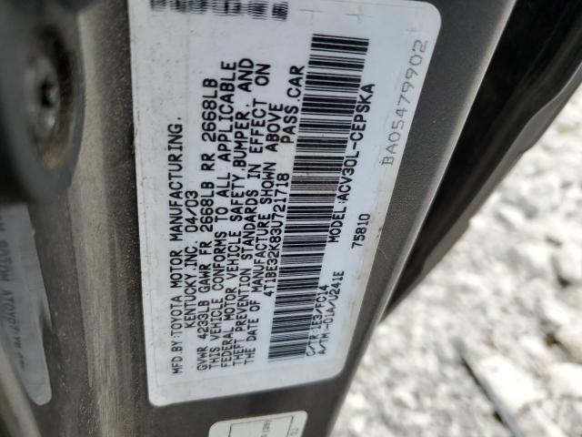 4T1BE32K83U721718 - 2003 TOYOTA CAMRY LE GRAY photo 12