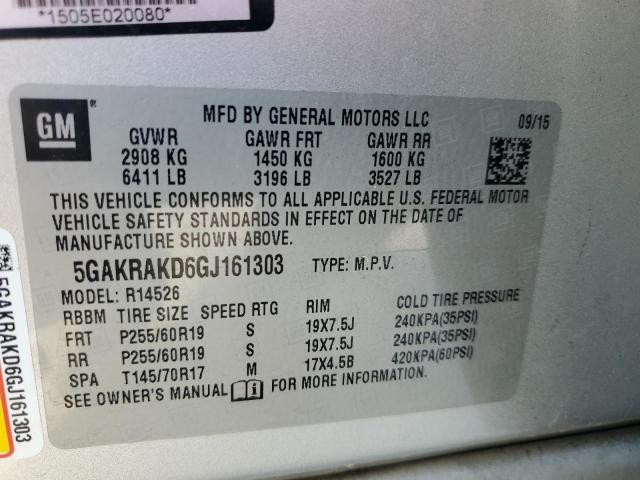 5GAKRAKD6GJ161303 - 2016 BUICK ENCLAVE SILVER photo 12