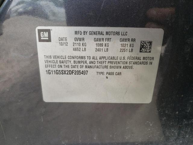 1G11G5SX2DF205497 - 2013 CHEVROLET MALIBU 3LT ნაცრისფერი ფოტო 12