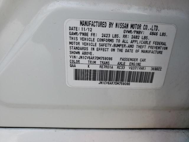 JN1CV6AR7DM759096 - 2013 INFINITI G37 WHITE photo 12