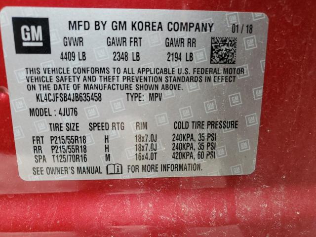 KL4CJFSB4JB635458 - 2018 BUICK ENCORE PREFERRED II RED photo 12