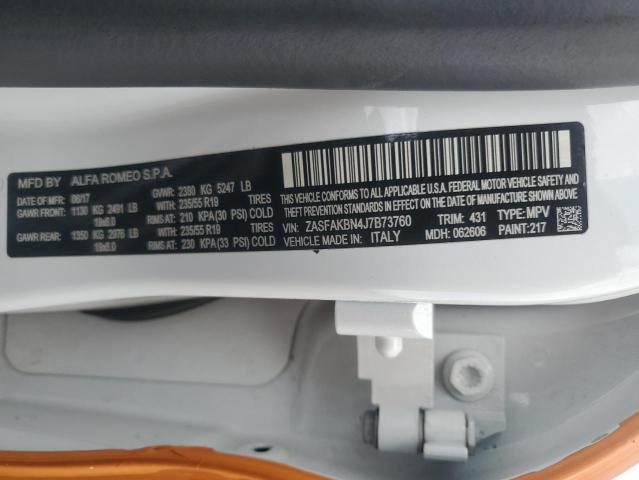 ZASFAKBN4J7B73760 - 2018 ALFA ROMEO STELVIO TI ORANGE photo 13