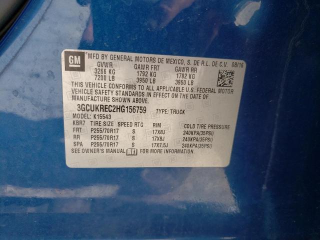 3GCUKREC2HG156759 - 2017 CHEVROLET SILVERADO K1500 LT BLUE photo 12