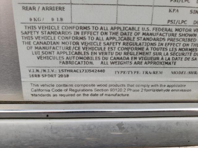 1STHRAC17JJ542440 - 2018 AIRS TRAVEL TRA 银色 照片 9