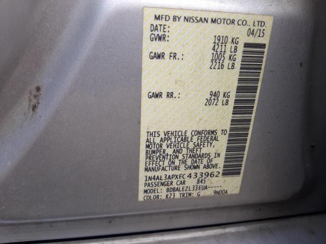 1N4AL3APXFC433962 - 2015 NISSAN ALTIMA 2.5 SILVER photo 12