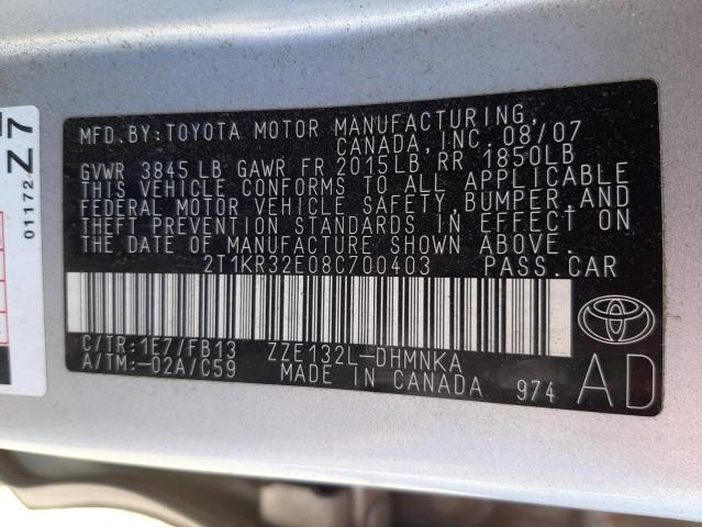 2T1KR32E08C700403 - 2008 TOYOTA COROLLA MA XR GREEN photo 12