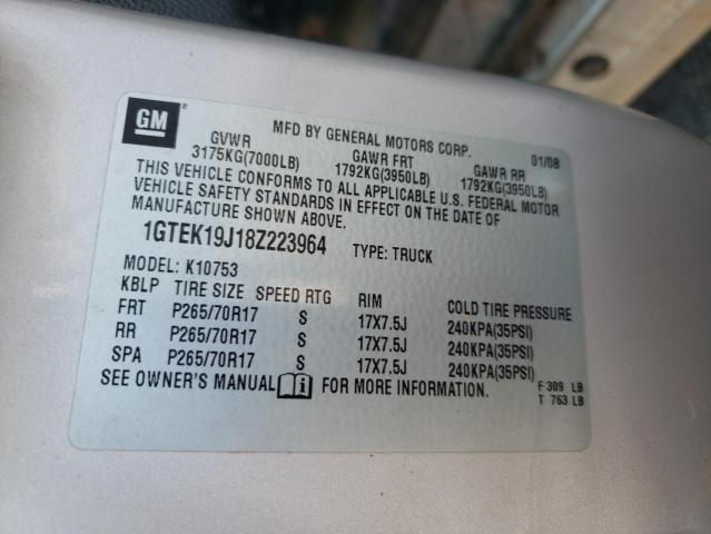 1GTEK19J18Z223964 - 2008 GMC SIERRA K1500 GRAY photo 12