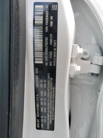 ZARFAEDN4J7583763 - 2018 ALFA ROMEO GIULIA Q4 თეთრი ფოტო 12