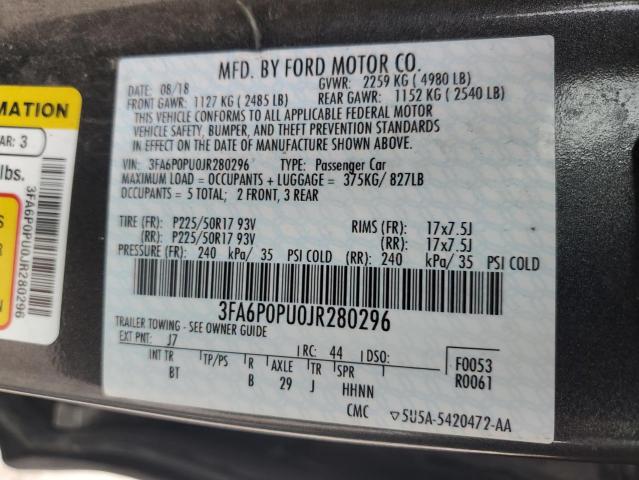 3FA6P0PU0JR280296 - 2018 FORD FUSION SE PHEV GRAY photo 13