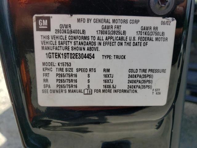 1GTEK19T02E304454 - 2002 GMC NEW SIERRA K1500 BLACK photo 12