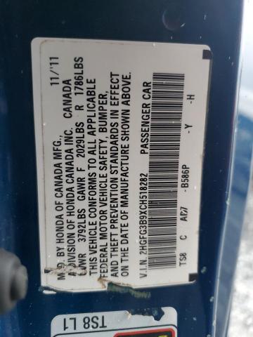 2HGFG3B9XCH518282 - 2012 HONDA CIVIC EXL BLUE photo 13