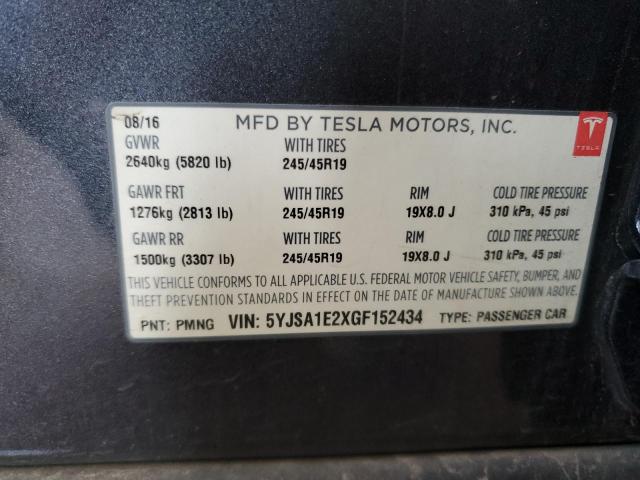 5YJSA1E2XGF152434 - 2016 TESLA MODEL S ნაცრისფერი ფოტო 12