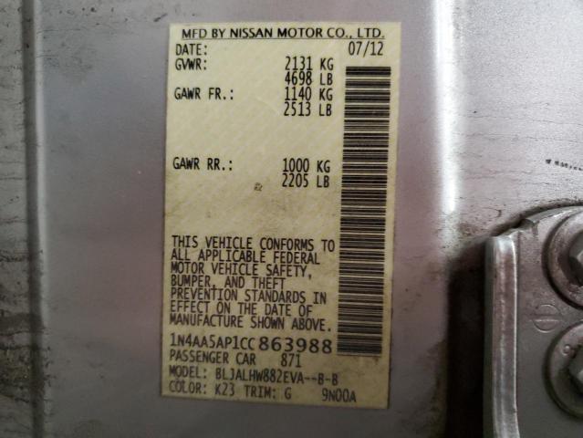 1N4AA5AP1CC863988 - 2012 NISSAN MAXIMA S ვერცხლისფერი ფოტო 13