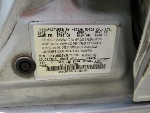 3N1CB51D63L780702 - 2003 NISSAN SENTRA XE SILVER photo 12