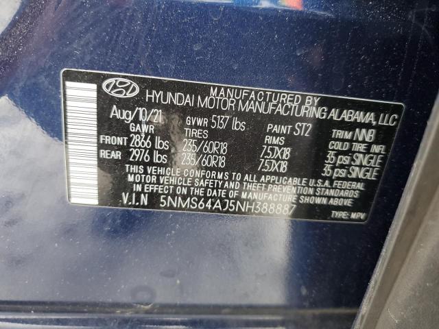 5NMS64AJ5NH388887 - 2022 HYUNDAI SANTA FE SEL BLUE photo 13