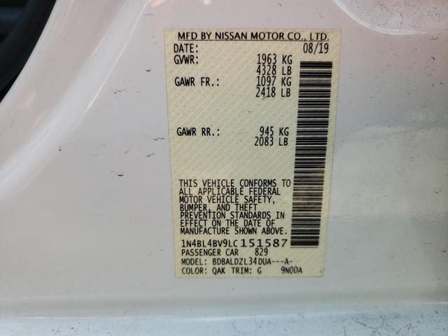 1N4BL4BV9LC151587 - 2020 NISSAN ALTIMA S WHITE photo 12