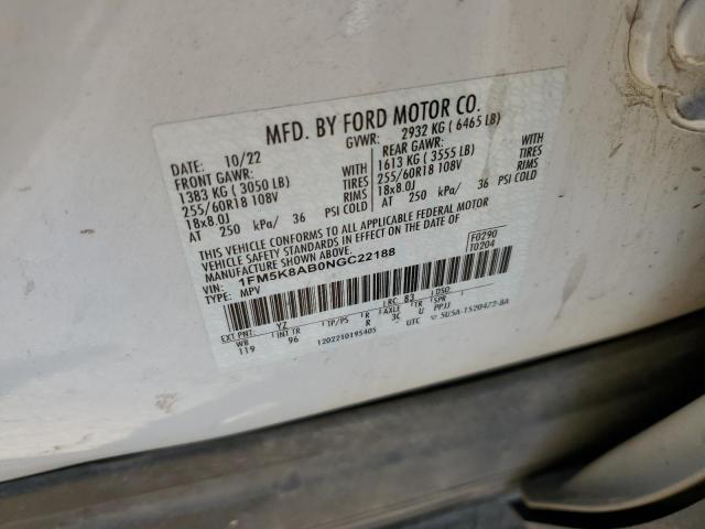 1FM5K8AB0NGC22188 - 2022 FORD EXPLORER POLICE INTERCEPTOR 白色 照片 13