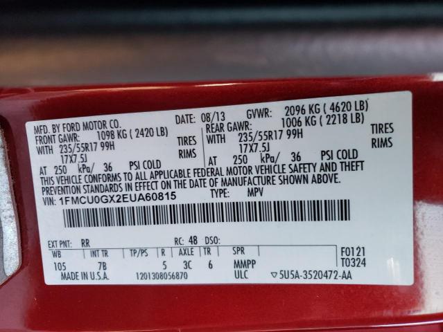 1FMCU0GX2EUA60815 - 2014 FORD ESCAPE 4D SE RED photo 13