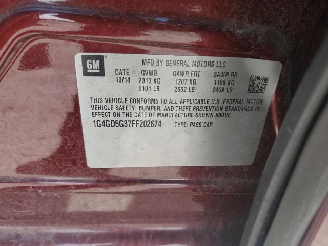 1G4GD5G37FF202674 - 2015 BUICK LACROSSE PREMIUM Bordeaux Foto 12